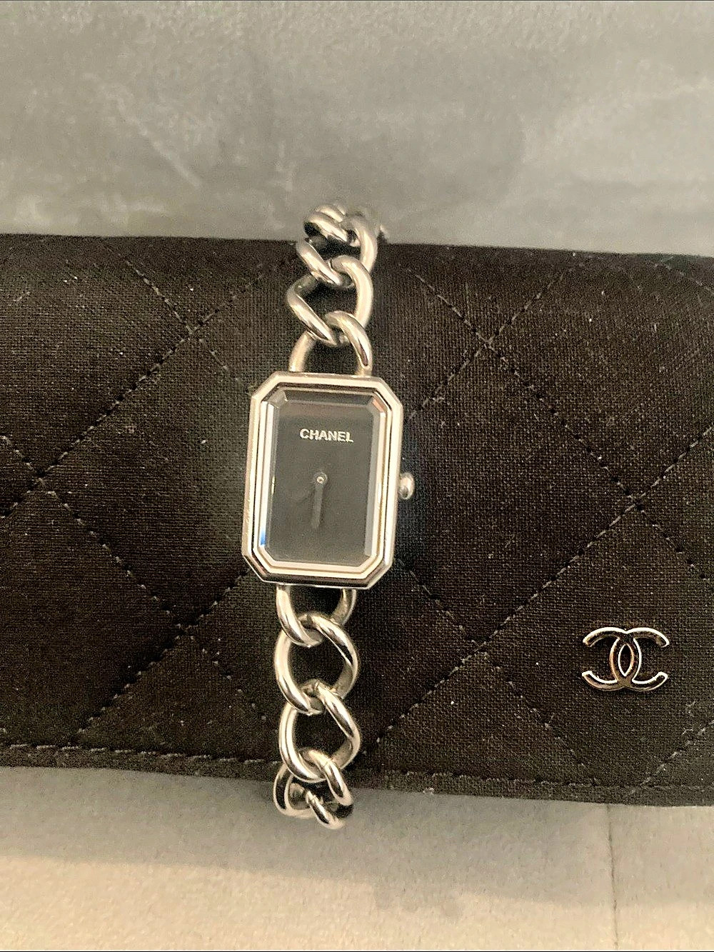 Chanel- like Première Chain Watch Black & Silver